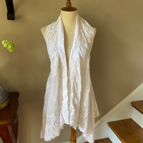Anthropologie Meadow Rue  White Draped Crochet  Lace Vest XS/S - Picture 5 of 9